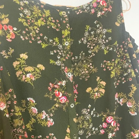 LC Lauren Conrad Floral Cold Shoulder Blouse - Olive and Pink - Picture 5 of 6